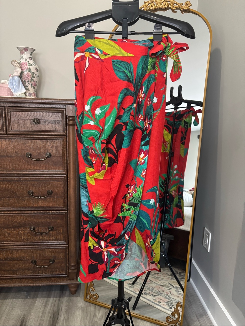 INC Women’s Red Tropical Print Sarong Wrap Skirt